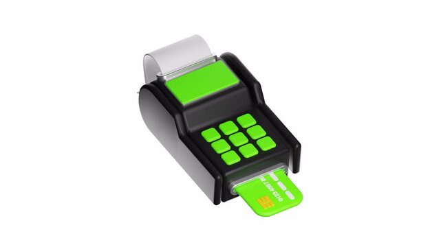 3d looping ui icon payment terminal showing insertion of green credit card. Ideal for finance, banking, ecommerce, technology, and paymentrelated concepts in design projects.