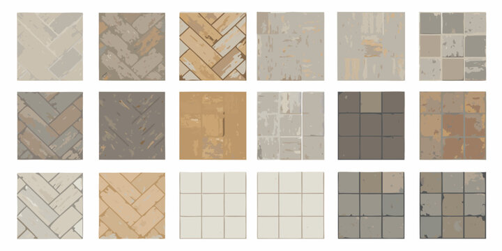 Flooring samples collection various tile and wood textures on white background