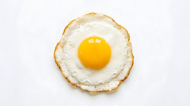 Single Fried Egg on White Background Top View