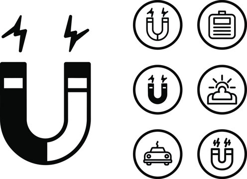 Magnetism and electricity symbols for physics science concepts.
