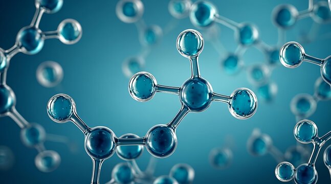 3D molecular structure of a chemical compound in shades of blue