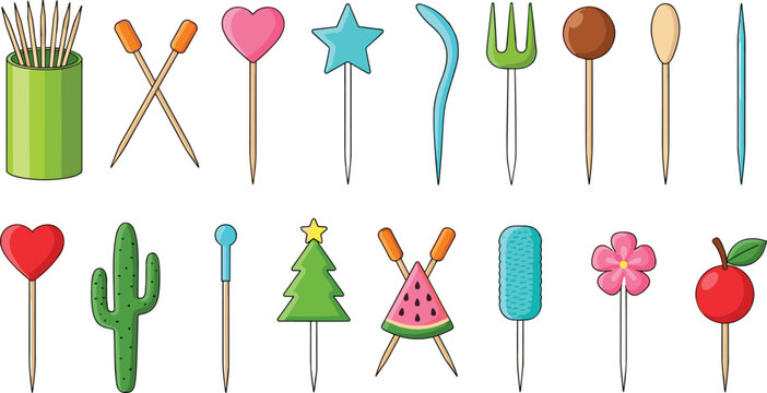 Food Picks And Decorative Toothpick Set Featuring Fruit Shapes Hearts Stars And Party Appetizer Sticks For Catering And Event Design Use.