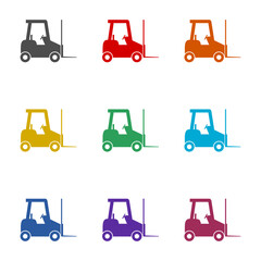Naklejka premium Forklift simple icon isolated on white background. Set icons colorful