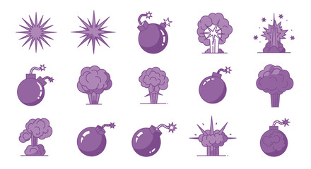 Explosion Icons Set: Bombs, Stars, and Smoke Clouds © Yunan