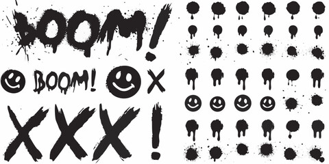 Grunge comic book elements vector pack with splatters and lettering © Sujal