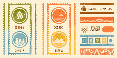 Retro outdoor adventure emblem set vector illustration with nature motifs © Sujal