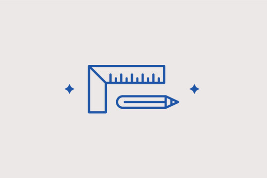 L-square ruler and pencil line icon for measurement and technical drawing. Precise vector illustration for carpentry workshops and architectural design school flyers.
