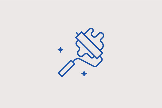 Paint roller with tray line icon for wall decorating and interior renovation. Creative vector illustration for home improvement blogs and professional painting services.