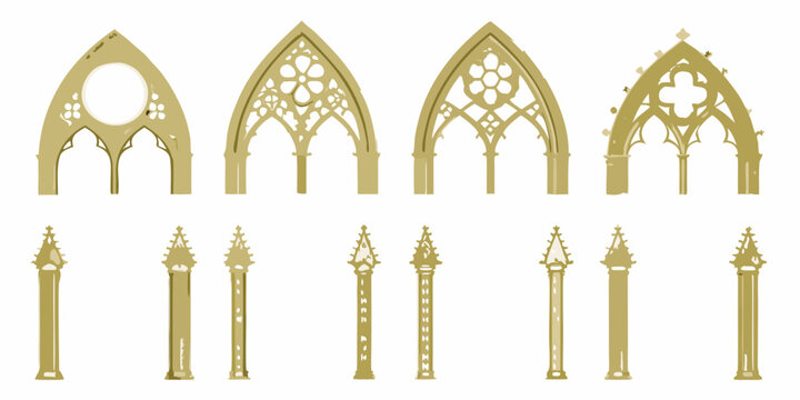 gothic cathedral arches and columns vector illustration on white background