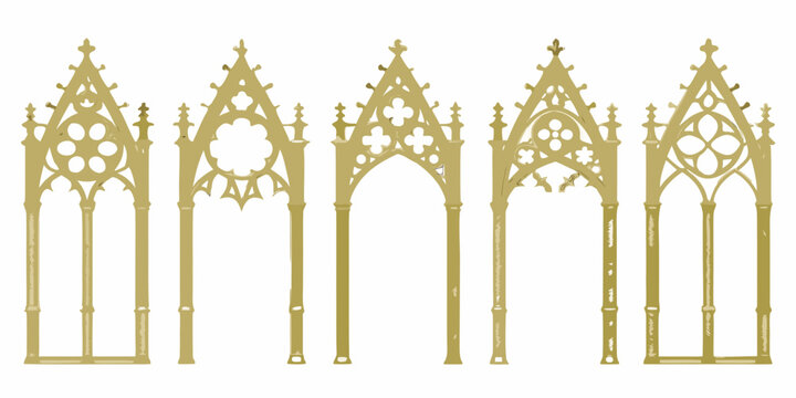 gothic cathedral arches set of six golden vector illustration