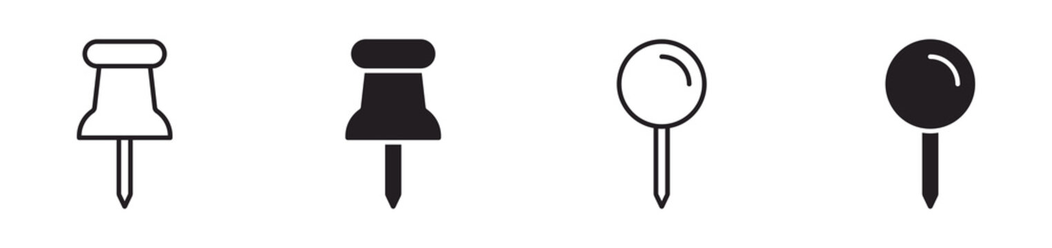 Push pin icons set, Map marker symbols, Office pin icons, Location pin vector collection