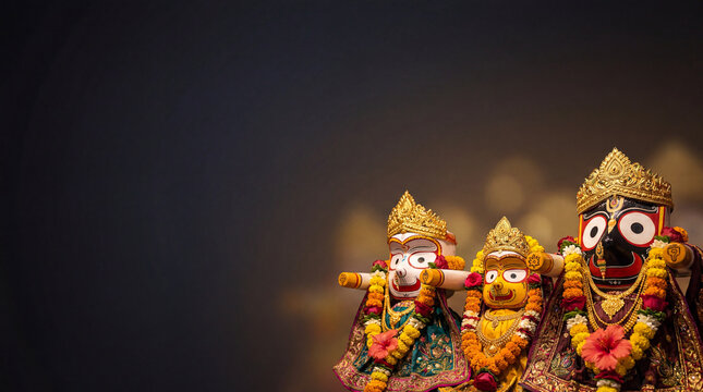 Lord Jagannath, Balabhadra, Subhadra Idols in Temple, Traditional Indian Worship