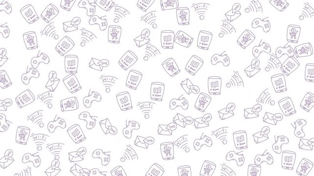 Scattered purple icons of modern technologies. Perfect for tech website banners, social media posts, and digital marketing materials.