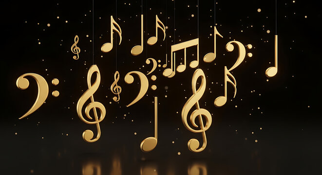 Premium Golden Melody Elements on Dark Reflective Background