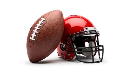 Fototapeta premium American football and red helmet on white background for sports marketing and team spirit