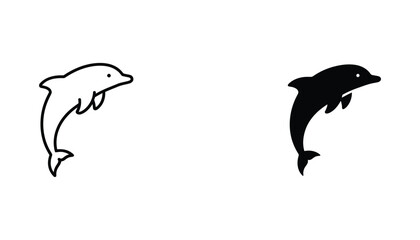 Playful dolphin leaping from water line art and silhouette vector graphics for marine life ocean and aquatic themes © TARU STOCKPLC