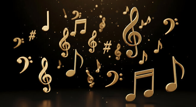 Shiny Gold Music Symbols and Notation for Creative Audio Design