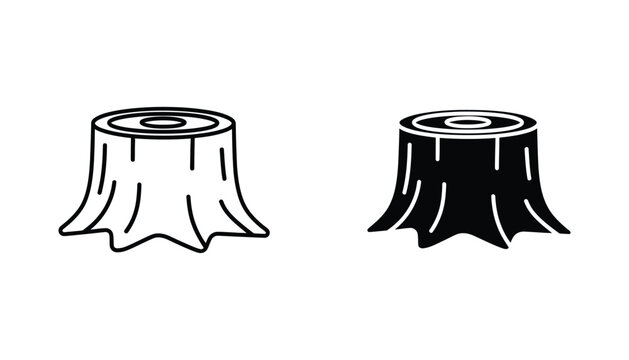 Old tree stump outline and solid vector illustration for nature environment and deforestation awareness