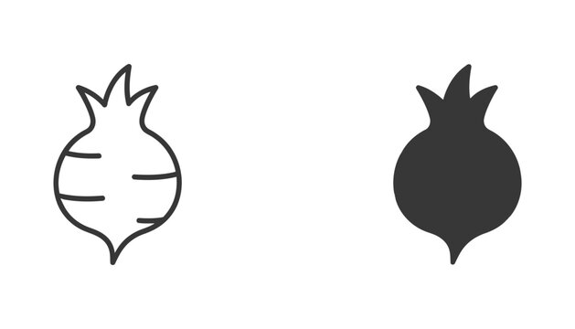 Fresh beetroot or turnip vegetable outline and solid vector illustration for healthy eating and gardening