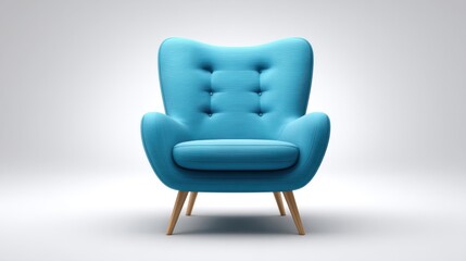 Fototapeta premium Blue Armchair Design with Curved Lines and Wooden Legs for Modern Living Space or Interior Decoration Inspiration