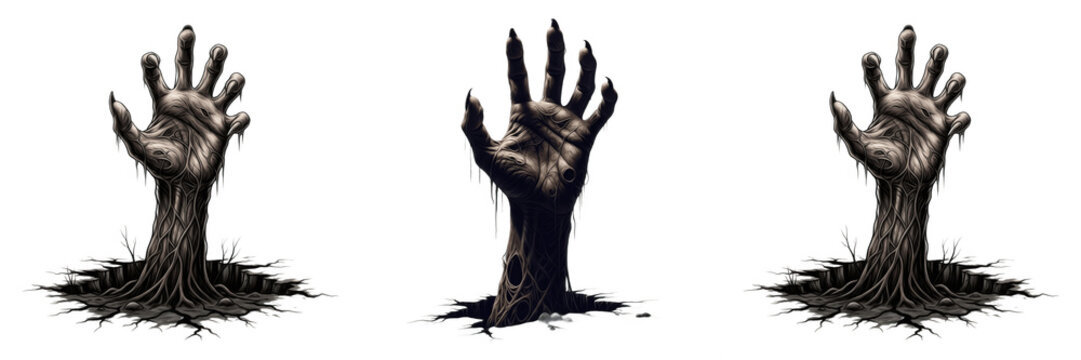 Zombie Undead Hand Rising from Grave Transparent PNG - Spooky Halloween Horror Element for Design