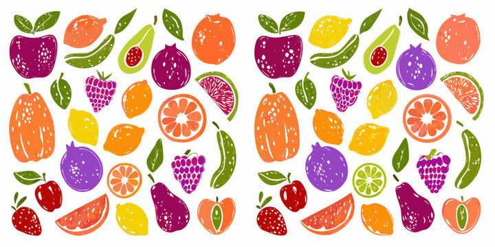 Colorful fruit illustrations vibrant assortment on white background