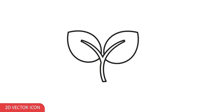 Simple outline icon of a sprouting plant with two leaves on a white background.