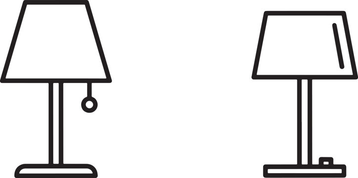 Two minimalist table lamp with black outlines on a white background