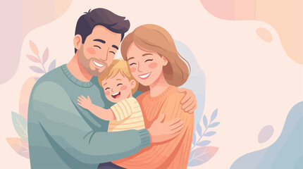 Obraz premium Happy Young Parents Hugging Their Toddler with Love for International Day of Families Concept Vector
