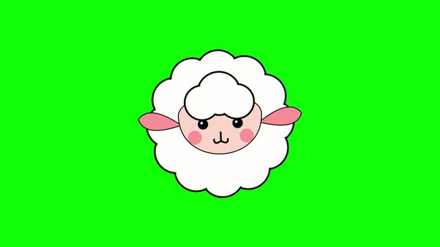 Cute Cartoon Sheep Head Animation on Green Screen. 4K Video
