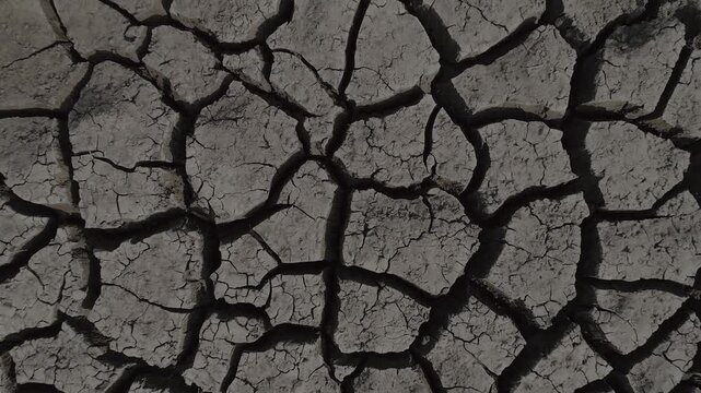Top view aerial drone shot of cracked dry earth texture