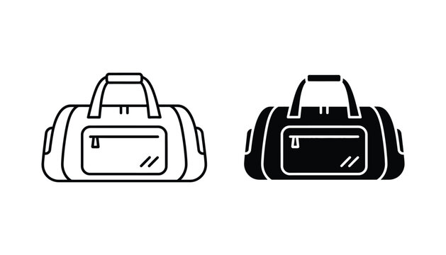 Practical gym bag vector icon with sturdy handles a front zipper pocket and spacious design presented in both outline and solid fill styles