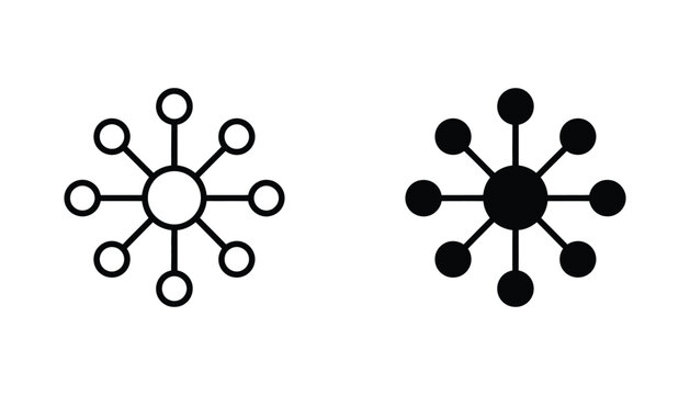 Abstract starburst or hub and spoke network diagram in outline and solid fill.