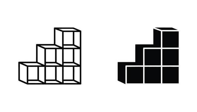 Geometric stack of cubes forming stairs or shelving unit in outline and solid silhouette.