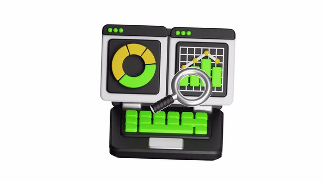 3d looping ui icon laptop showing data analysis suitable for business presentations, technology blogs, educational materials, financial reports, web articles, and marketing content.