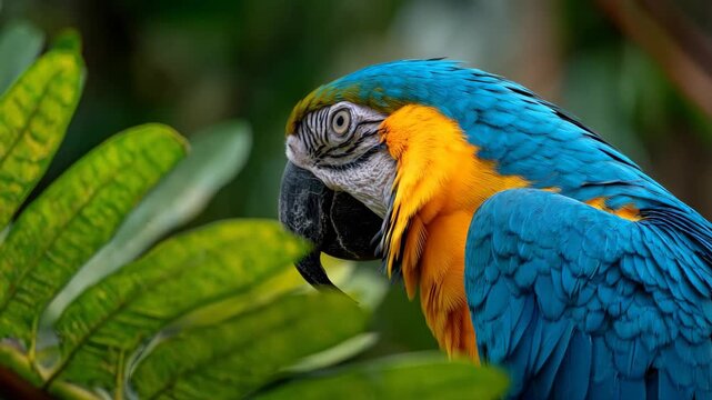 Blue and yellow macaw parrot tropical wildlife bird portrait