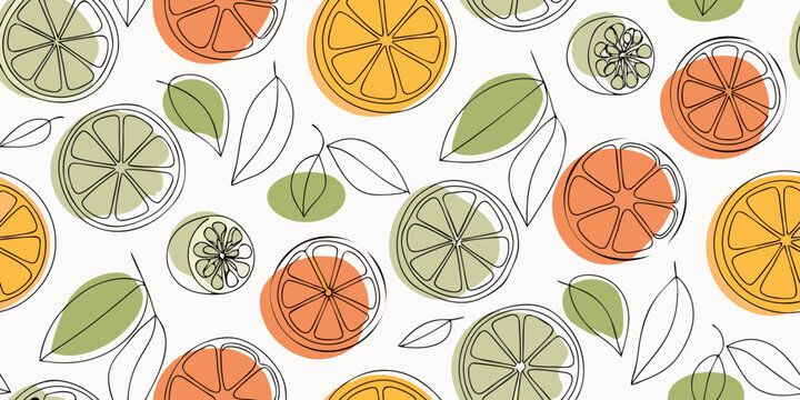 Citrus fruit pattern seamless vector illustration with orange and lemon slices