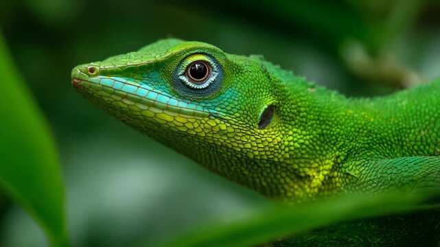 Green lizard reptile macro wildlife nature closeup tropical lizard portrait with scales