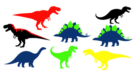 Colorful Dinosaur Silhouettes Collection: Tyrannosaurus, Stegosaurus, Brachiosaurus © Apel