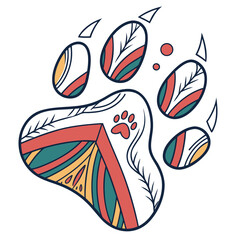 Obraz premium Ornate tribal pattern paw print vector illustration.