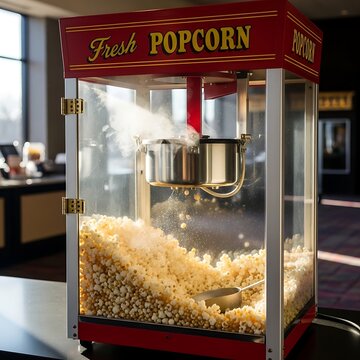 Fresh popcorn in a red machine.