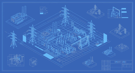 Blueprint of a Futuristic City Power Grid and Infrastructure. © Kancil
