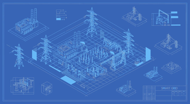 Blueprint of a Futuristic City Power Grid and Infrastructure.