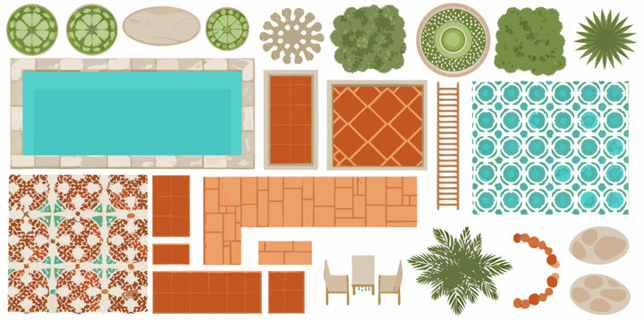 top view landscape elements collection vector illustration on white background