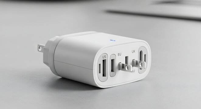 White multi-port USB charger adapter.
