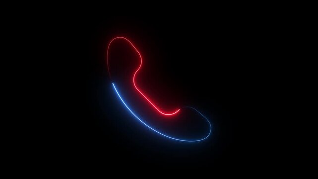 Neon telephone handset icon with red and blue glow communication symbol.