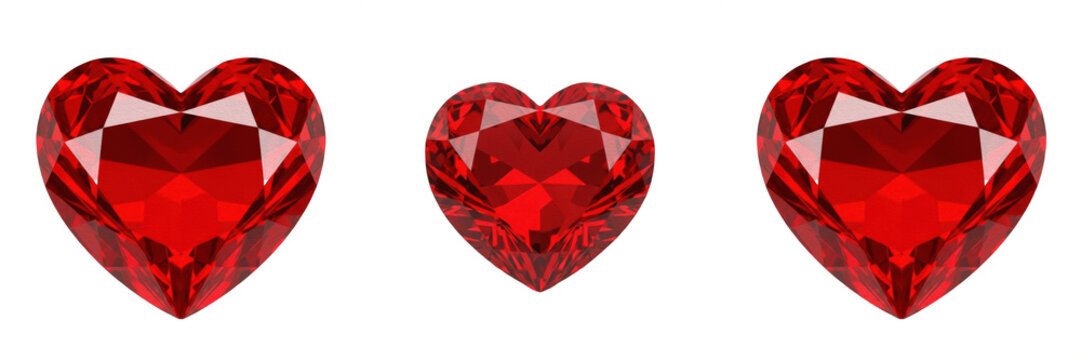 Luxury Red Ruby Heart Gemstone Jewel Isolated PNG Transparent Background for Jewelry Love and Valentine's Day Gift Design