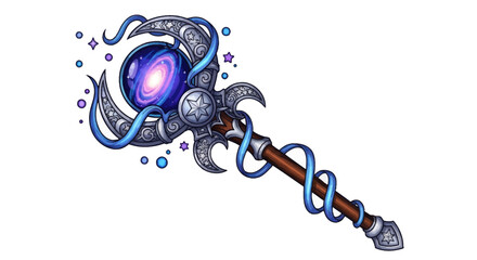 Mystical cosmic staff with galaxy orb and swirling energy, fantasy magic wand © Mobil
