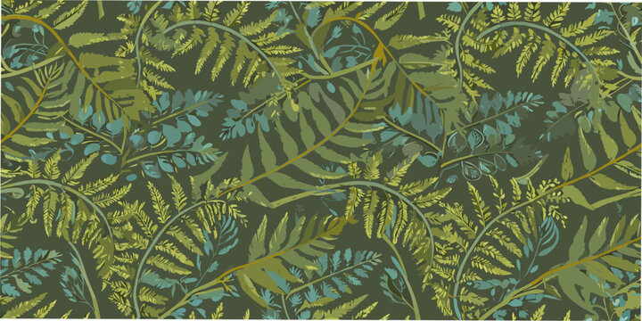 Botanical fern pattern textured illustration with muted green tones