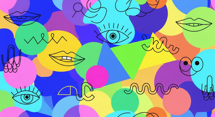 Fototapeta premium Abstract Faces and Shapes Colorful Pattern.